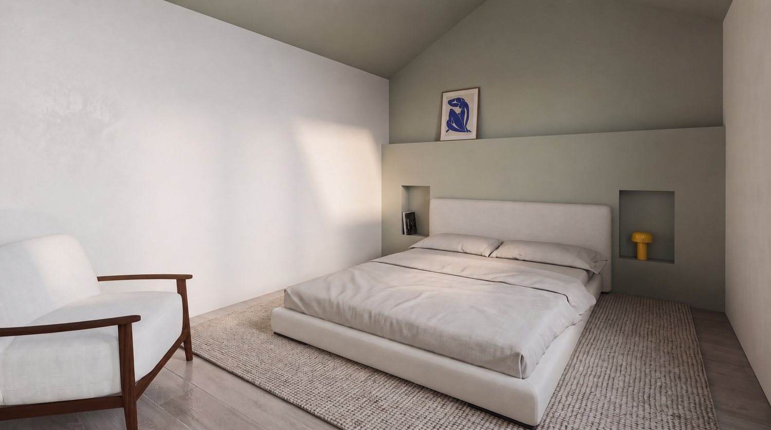 Pièce de vie minimaliste conçue en neuroarchitecture